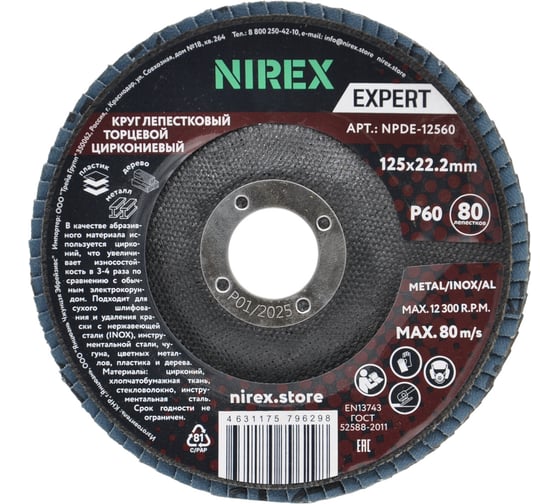 Диск лепестковый NIREX Expert 125x22.2 P60 NPDE-12560 1