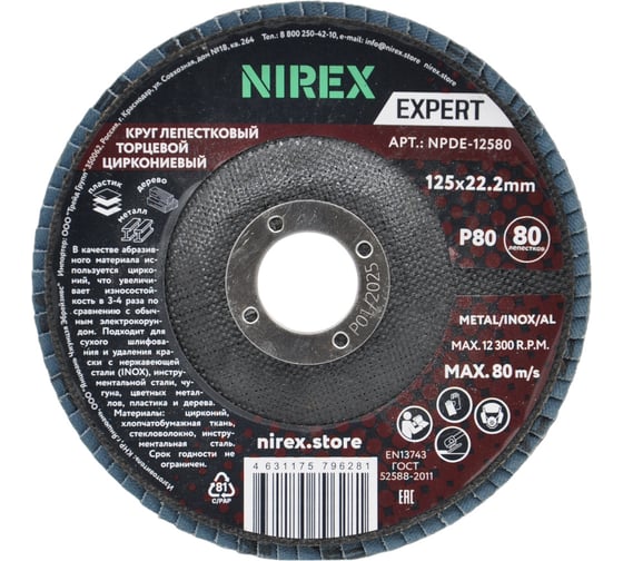 Диск лепестковый NIREX Expert 125x22.2 P80 NPDE-12580 1