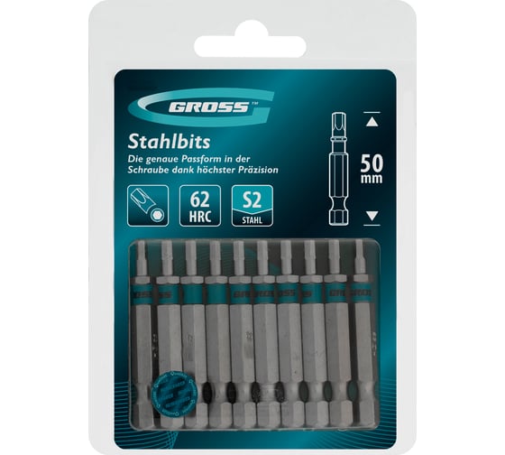 Бита GROSS HEX4, 50мм, сталь S2, шестигр., 10 шт 114063 1