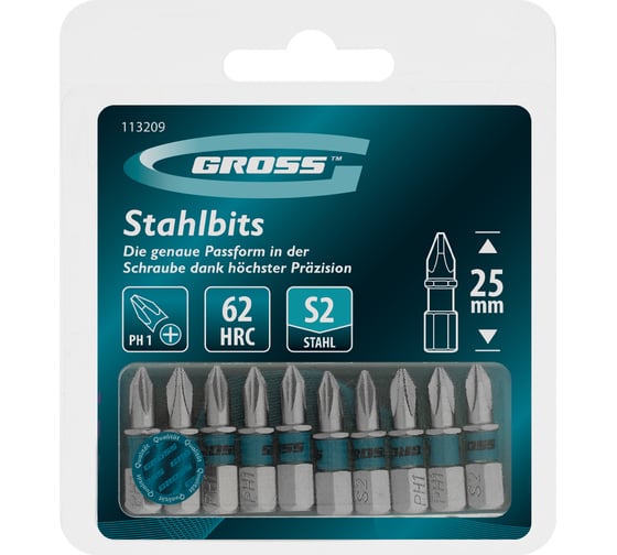 Бита GROSS PH1, 25мм, сталь S2, шестигр., 10 шт 113209 1