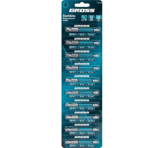 Бита GROSS PH2, 70мм, сталь S2, кругл., отрывн., 10 шт 112162 1