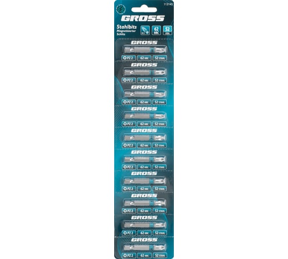 Бита GROSS PZ2, 50мм, сталь S2, шестигр., отрывн., 10 шт 113145 1