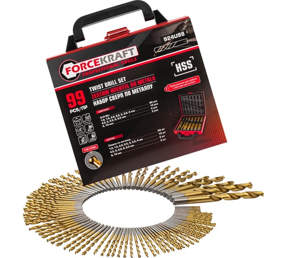 Сверла по металлу Forcekraft набор 99 предметов (для работы с мягкими металлами) FK-924U98(62961) 1