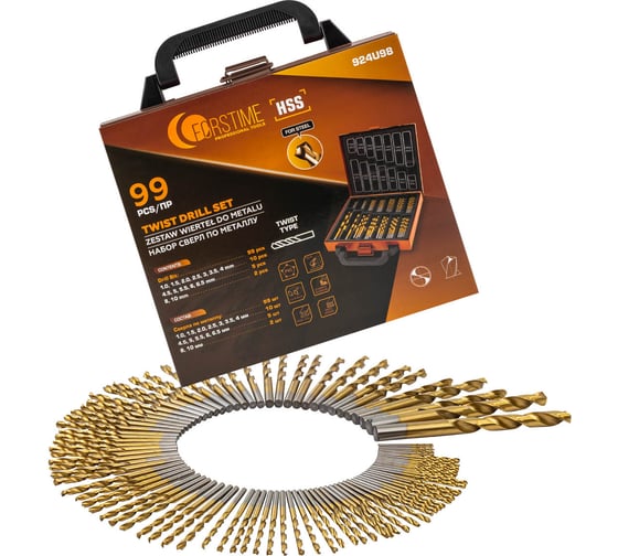 Сверла по металлу FORSTIME набор 99 предметов (для работы с мягкими металлами) FT-924U98(62855) 1