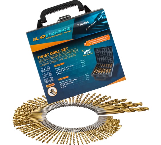 Сверла по металлу iLOFORCE набор 99 предметов (для работы с мягкими металлами) IF-924U98(62858) 1