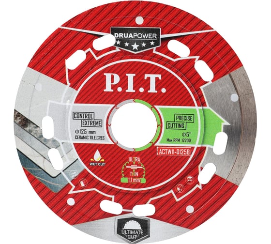 Диск алмазный отрезной ультратонкий P.I.T. DRUA 125x22.2x1.1 мм сухой/мокрый рез ACTW11-0125B 1