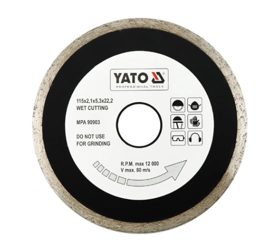 Отрезной алмазный сплошной диск мокрая резка YATO 115мм, 4 шт YATO YT-6012Y 1