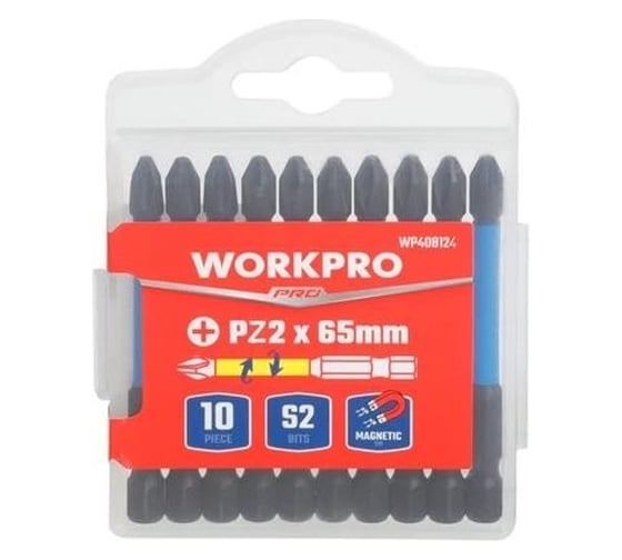 Набор ударных бит Workpro PRO IMPACT PZ2, 65мм -10шт (сталь S2, хвостовик HEX 1/4) WP408124 1