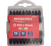 Набор ударных бит Workpro PRO IMPACT PZ2, 25мм -20шт (сталь S2, хвостовик HEX 1/4) WP408104