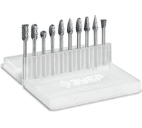 Набор бор-фрез твердосплавных ЗУБР Профессионал 10 шт, хв-к 3 мм 28816-H10