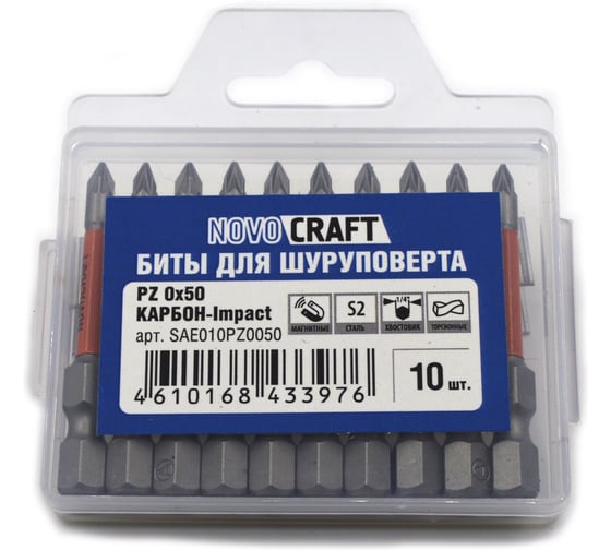 Биты для шуруповерта Novocraft PZ0, 50 Impact сталь s2, 10 шт SAE010PZ0050 1