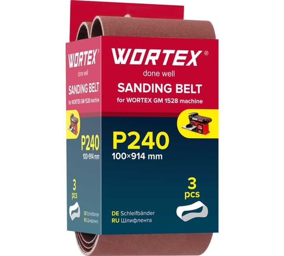 Шлифлента WORTEX 100x914 мм P240 бесконечная 3 шт. для станка GM 1528 1325977 1