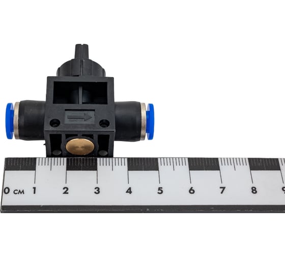 Прямой фитинг цанговый с краном 6 мм - 6 мм Pegas pneumatic 6001