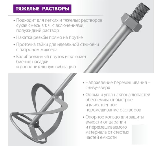 Насадка-миксер ЗУБР Профессионал 160 мм, М14, для тяжелых растворов МНТ-П160