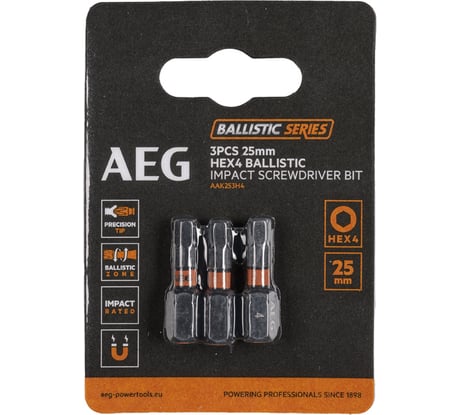 Биты ударные AAK253H4 (3 шт; HEX4; 25 мм) AEG 4932479178