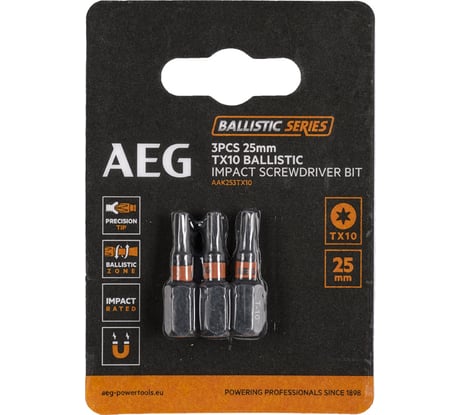 Биты ударные AAK253TX10 (3 шт; TX10; 25 мм) AEG 4932479173