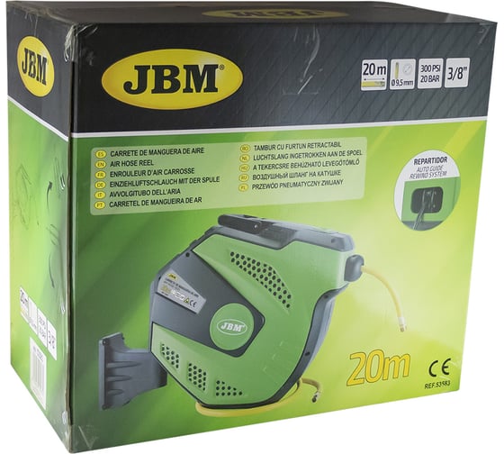 Шланг воздушный втягивающийся на катушку (20 м; 9.5; 3/8") JBM 53583