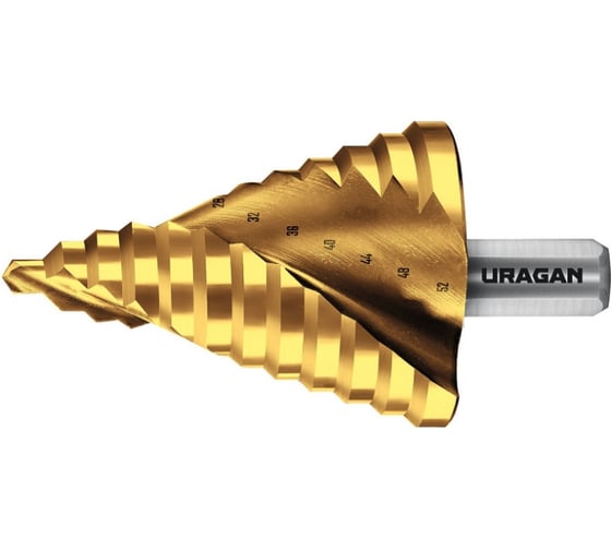 Cверло ступенчатое Uragan 6-52мм, 12 ступеней, винтовая спираль 29658-6-52-12 1