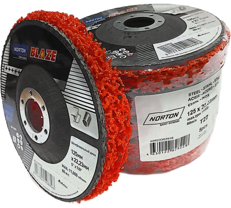 Зачистной круг NORTON Blaze Rapid Strip Blaze 125х13х22 на оправке R9101 плоский (5шт/упак) 101271