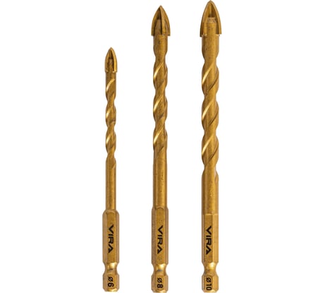 Набор сверл по стеклу и керамике VIRA TiN 3 шт с шестигранным хвостовиком 550121