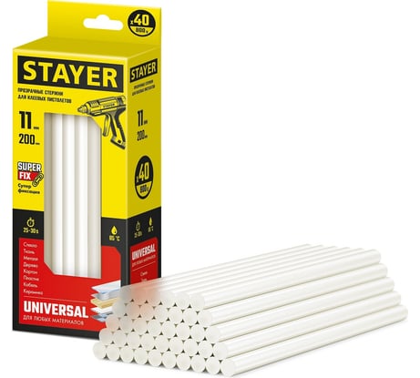 Стержни для клеевого пистолета STAYER Super Fix Universal 11x200 мм, 40 шт 2-06821-T-S40