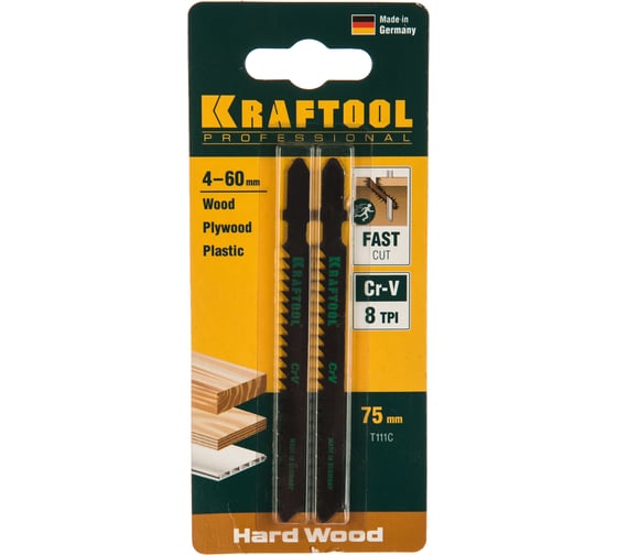 Полотно 2 шт. (75 мм; шаг 3 мм) по дереву для электролобзика KRAFTOOL 159531-3