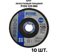 Круг лепестковый торцевой PREDA КЛТ P100 125 мм, 10 шт. KLT100
