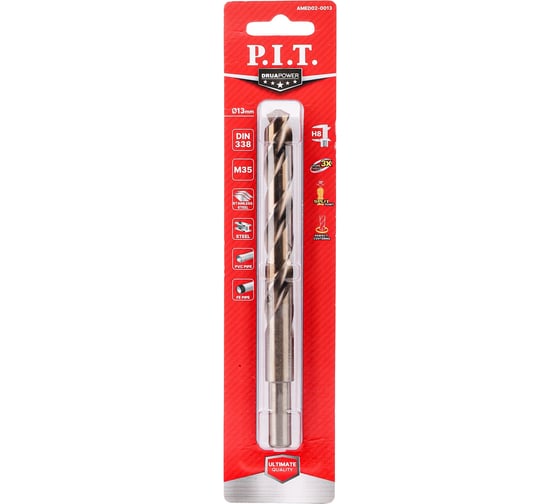 Сверло по металлу кобальтовое с титановым покрытием P.I.T. 13x151 мм, М35, Со5%, 135° AMED02-0013 1