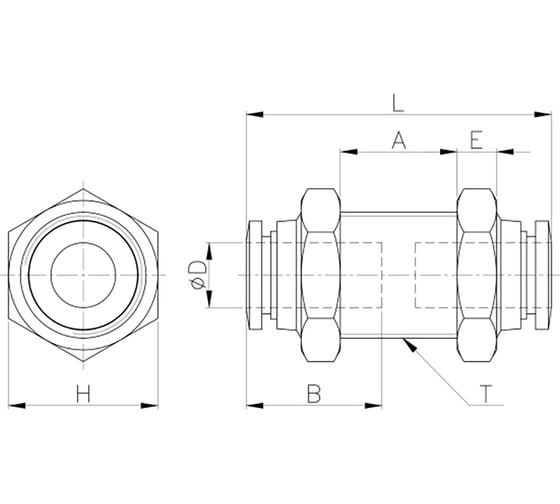 Цанговое проходное соединение 10 мм CDC Pneumatics PMM 10N