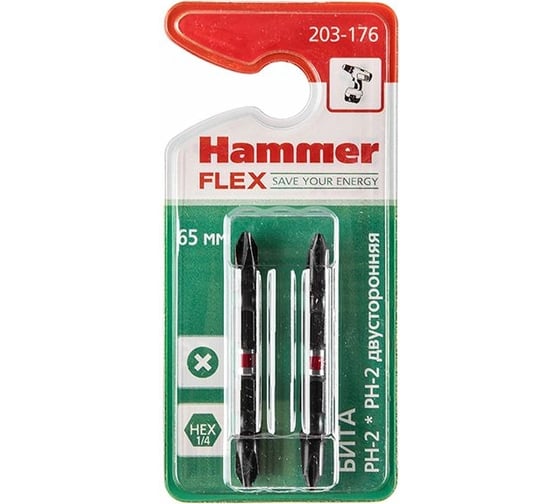 Бита двусторонняя Flex (2 шт; 65 мм; PH2/PH2) Hammer 362946 203-176
