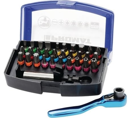 Набор бит PROMAT 33 предмета SL, PH, PZ, TORX, HEX с воротком и трещоткой в боксе 4000829724