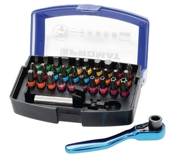 Набор бит PROMAT 33 предмета SL, PH, PZ, TORX, HEX с воротком и трещоткой в боксе 4000829724