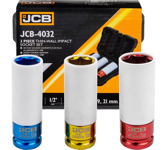 Головки ударные тонкостенные JCB набор 3 предмета, 1/2 (6гр.) JCB-4032(62540) 1