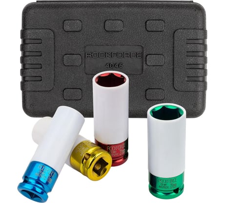 Набор головок ударных для литых дисков в защитном кожухе Rockforce 4 предмета (17, 19, 21мм), в кейсе RF-4046(64932)
