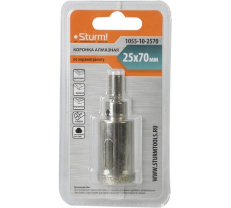 Коронка алмазная (25х70 мм; хв-к с проточкой) Sturm 1055-10-2570