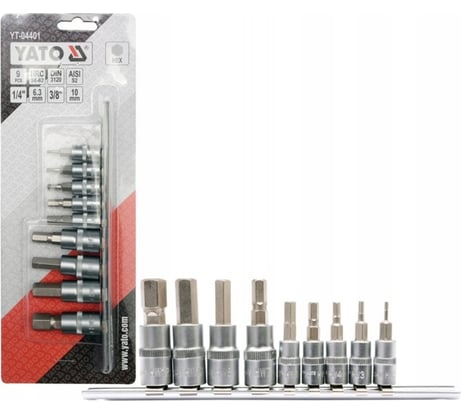 Наб. торц. головок YATO со вставкой HEX 9шт. YT-04401 371404401 092 1