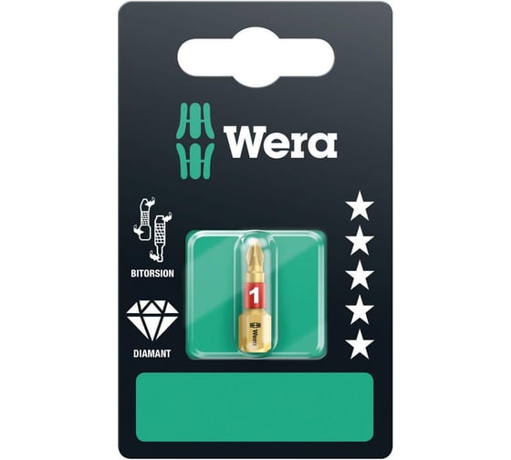 Бита WERA 851/1 BDC PH SB торсионная, алмаз, 1/4" C6.3, PH 1 x 25 мм WE-073332