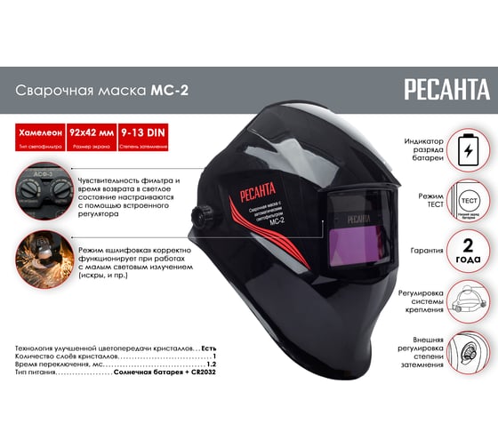 Маска сварочная Ресанта МС-2 65/14