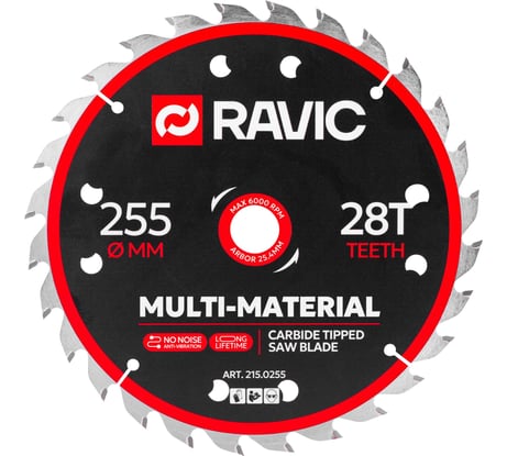Диск пильный Ravic по стали универсальный 255х2/1.6х25.4 мм, Z=28 215.0255