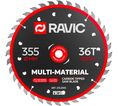 Диск пильный Ravic по стали универсальный 355х2.8/2.2х25.4 мм, Z=36 215.0355