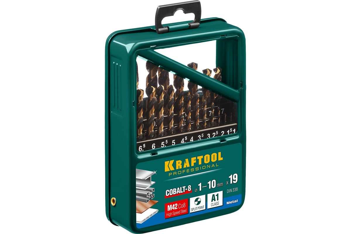 Набор сверл Kraftool по металлу 19 шт, 1-10 мм, HSS-Co 29656-H19 ...