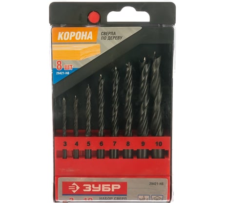 Набор спиральных сверл по дереву (8 шт.) "Корона" ЗУБР 29421-H8