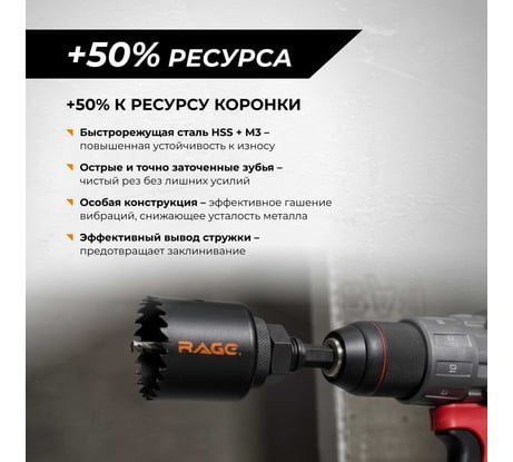 Коронка по металлу биметаллическая RAGE 50 мм 558850