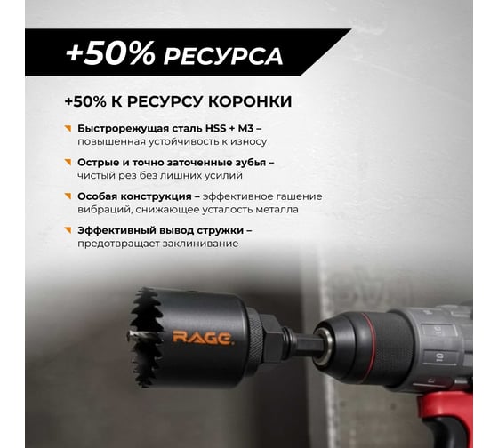 Коронка по металлу биметаллическая RAGE 50 мм 558850