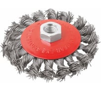 Корщетка-колесо с наклоном КУРС гайка М14, стальная витая проволока 115 мм, блистер 39088