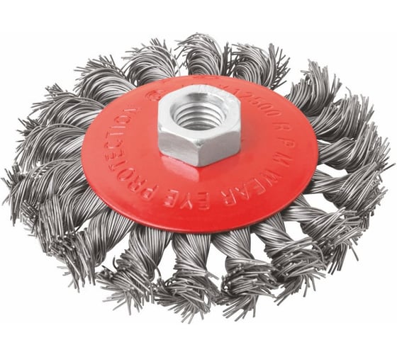 Корщетка-колесо с наклоном КУРС гайка М14, стальная витая проволока 115 мм, блистер 39088 1