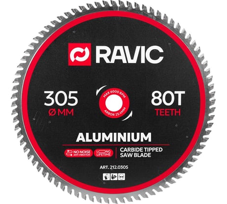 Диск пильный по алюминию, отрицательный угол Ravic 305х3.2/2.5х25.4 мм, Z=80 212.0305