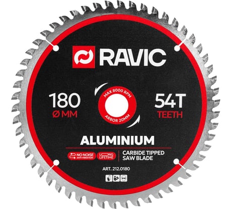 Диск пильный по алюминию, отрицательный угол Ravic 180х1.8/1.5х20 мм, Z=54 212.0180