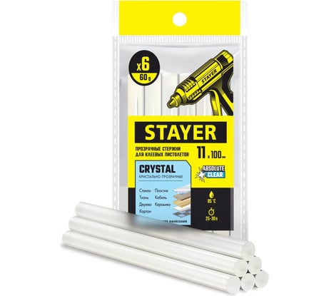 Стержни клеевые прозрачные, универсальные 11х100 мм, 6 шт, STAYER Professional Cristal 0682-H6