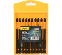 Набор торсионных бит DELI PH2, 90мм с противоскользящими насечками 10шт DL251090K (сталь S2, пласт.кейс) 220439